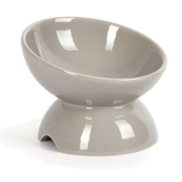 Ceramic Cat Feeding Bowl, Raised Cat Bowl, Ceramic Cat Bowls for Food and Water, for Cats, Puppies and Small Dogs, Pet Bowl (Grey) gray