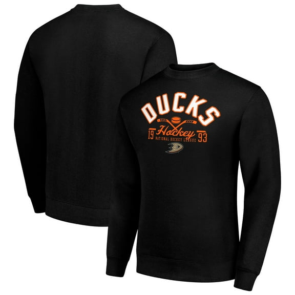 Men's Starter Black Anaheim Ducks Stick And Puck Logo Fleece Pullover Sweatshirt