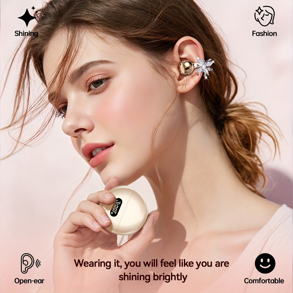 Wireless open earbuds, OWS clip-on earbuds, butterfly earring earbuds, pure stereo sound, suitable for sports/sports/outdoors, wireless earbuds, clip-on earbuds, travel earbuds, fashion earbuds, gift