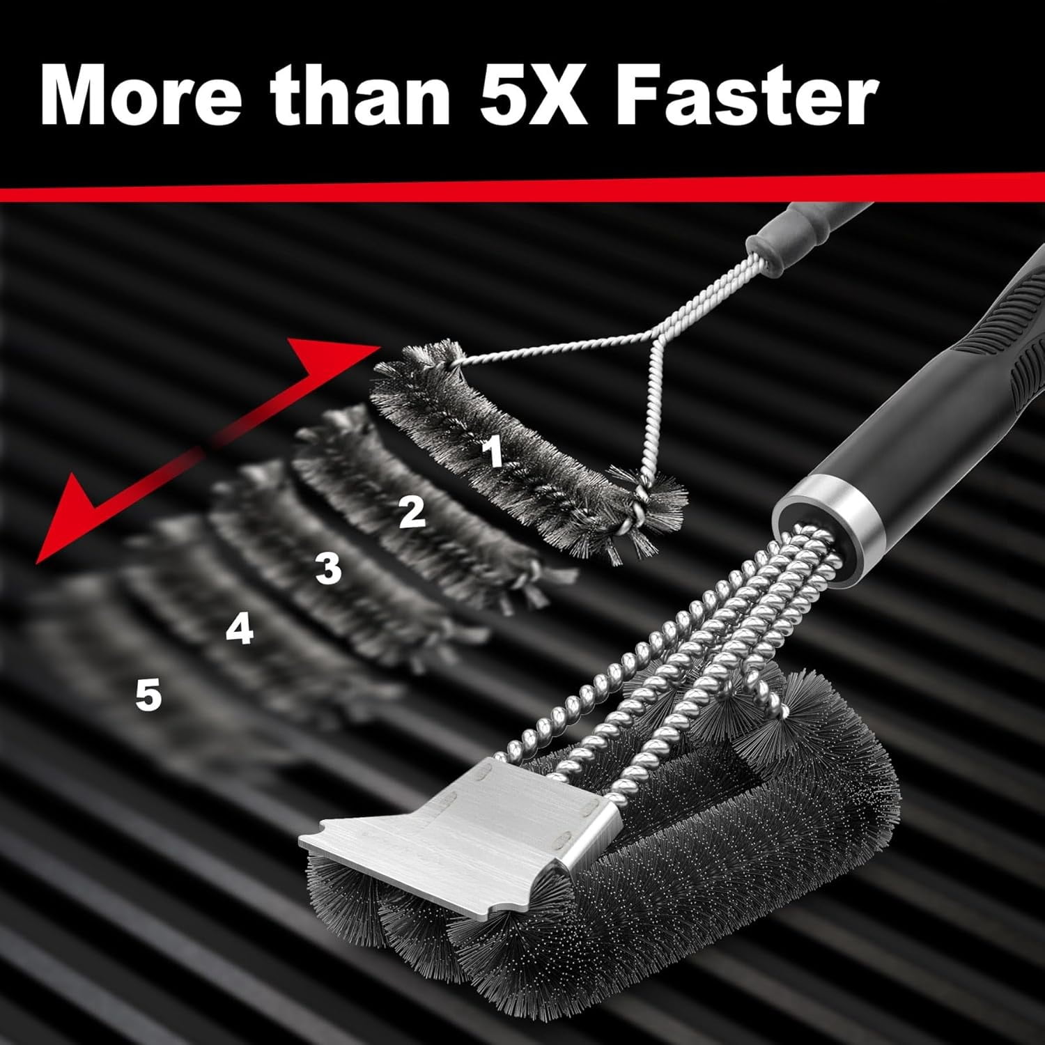 Grill Brush and Scraper, Extra Strong BBQ Cleaner Accessories, Safe Wire Bristles Barbecue Triple Scrubbers Cleaning Brush for Gas/Charcoal Grilling Grates, Wizard Tool BR-8115