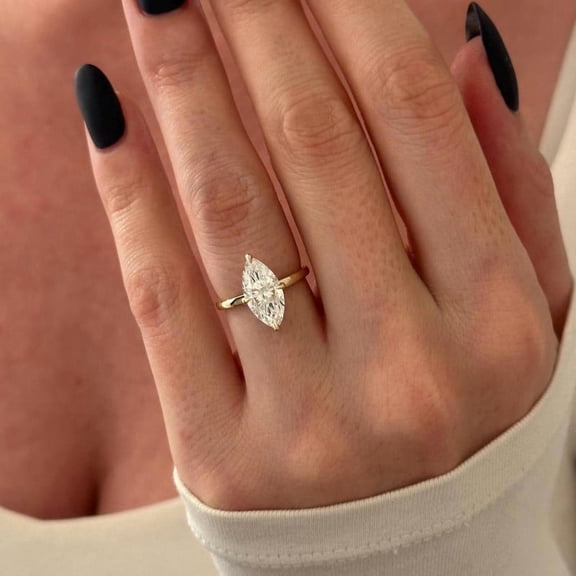 Solitaire Brilliance 2CT Marquise Hidden Halo Lab Diamond Engagement Ring for Women 10k Yellow Gold Ring Size 4