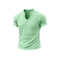 thumbnail image 5 of Zimjoy Men's Linen Shirts Loose Fit V-Neck Short Sleeve Tee Shirts Textured Solid Color Casual Streetwear Basic Tee Light Green 3XL, 5 of 5