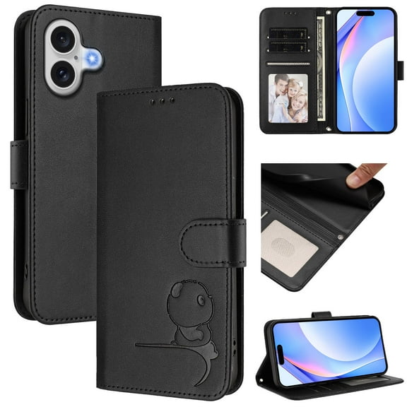 Allytechgroup for iPhone 17 Flip PU Leather Wallet Case, Built-in Credit Card Slot Lanyard RFID Blocking Dust/Dirt Proof Shock-Absorbent Kickstand Lightweight Non-Slip Protective Cover, Black