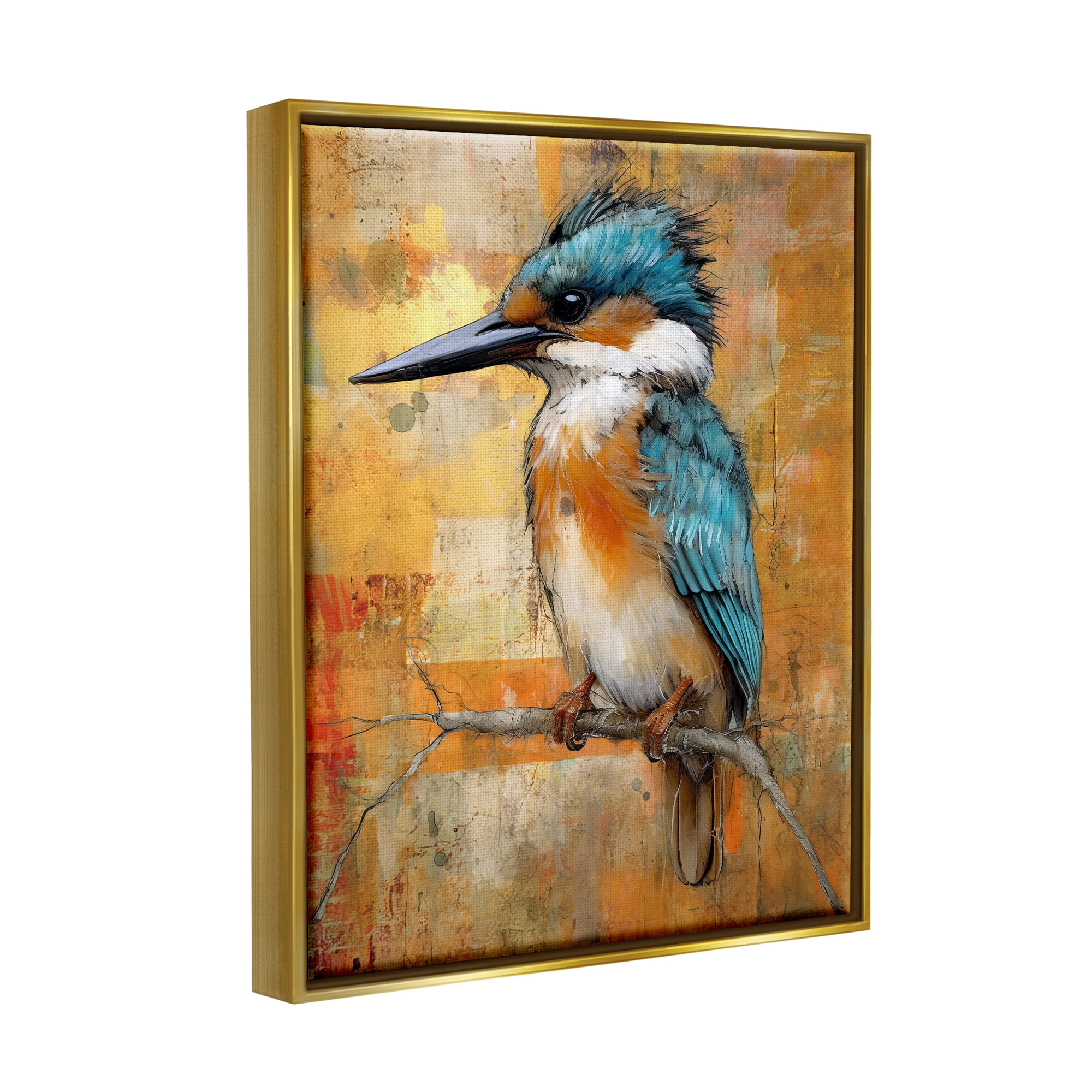 Stupell Industries Blue Jay Modern Painting Animals & Insects Painting Gold Floater Framed Canvas Art Print Wall Art, 25 x 31