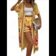 thumbnail image 3 of Bohemio Floral de Corta para Mujer, Talla Grande, con Abertura Frontal, Conjunto de 2 Piezas para Verano Amarillo XL, 3 of 7