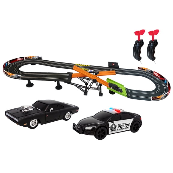 Fast & Furious: Dead Drop Challenge Racetrack Slot Car Set - Officially Licensed, 60.2" x 22.8 " Track Layout, Two 1:43 Replica Cars, Two Player Race Controllers, Ages 3