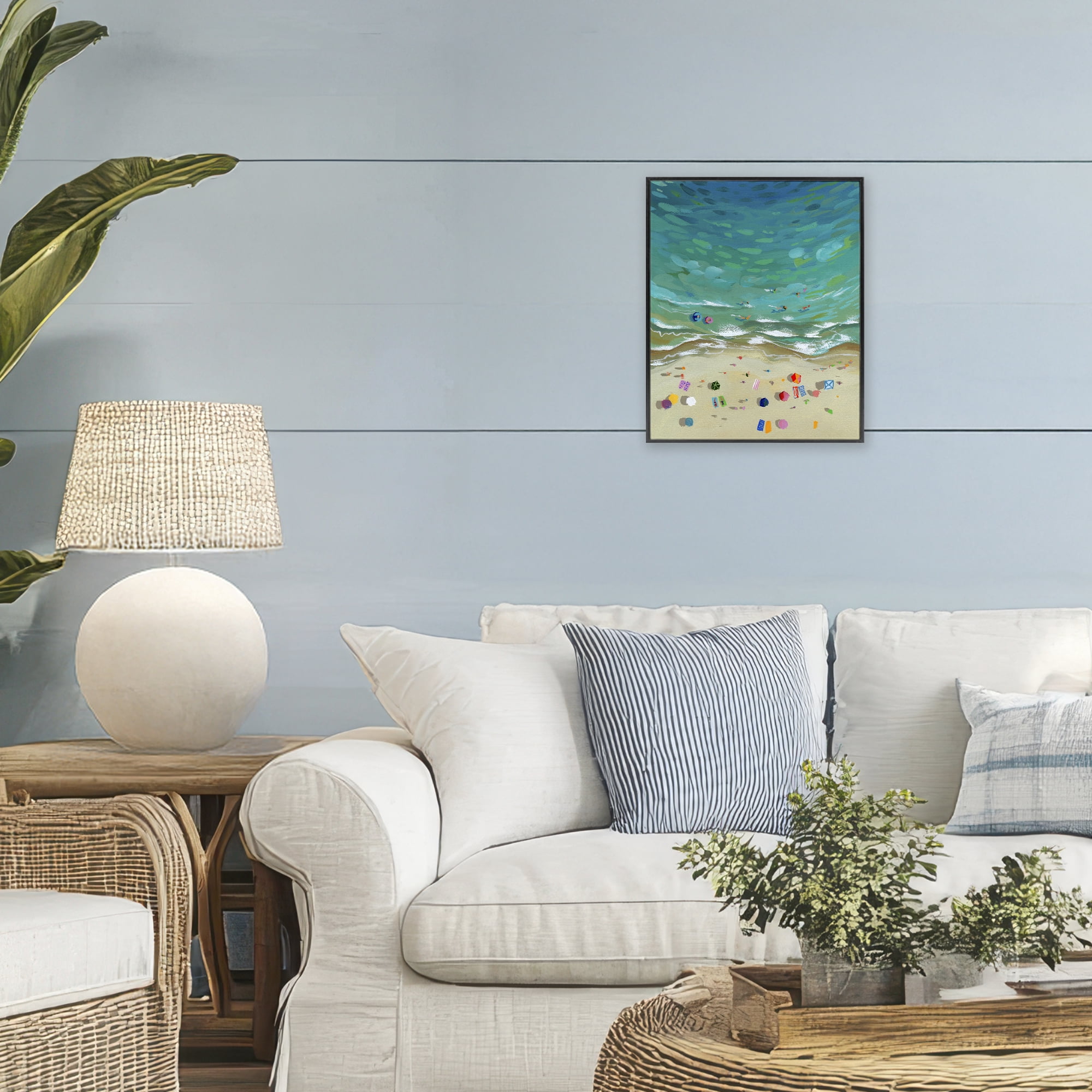 Stupell Industries Aerial Beachside with Umbrellas Black Framed Giclee Art, design by Brook Page