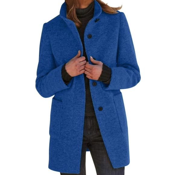 SNOWSONG Clearance! Suit Jackets for Women, Wool Coat for Women Plus Size Thicken Pea Coats Stand Collar Single Breasted Trench Coat 2025 Fashion Winter Jackets Dark Blue S