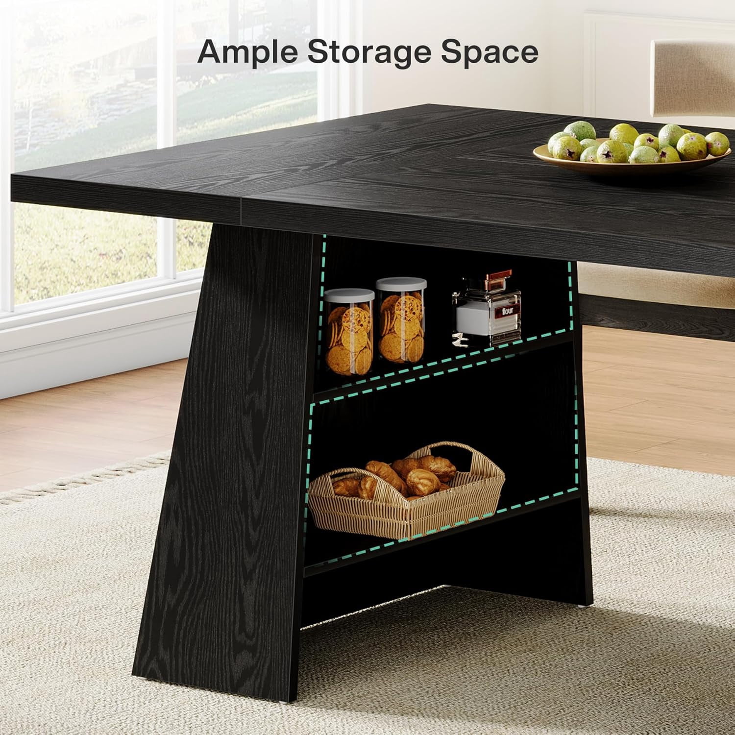 Tribesigns 63" Black Dining Table for 4-6, Rectangular Wood Kitchen Table for Kitchen, Dining Room