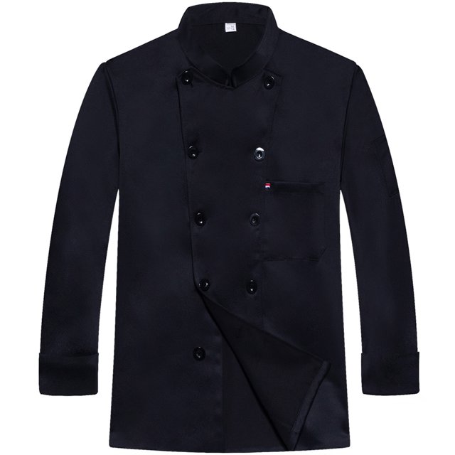 CHEF Uniforme Poliéster Cocina de manga larga Delantal con bolsillos delanteros Simple Style Professional Home Suministros para Restaurante Grill Black L Methold LF000325-02