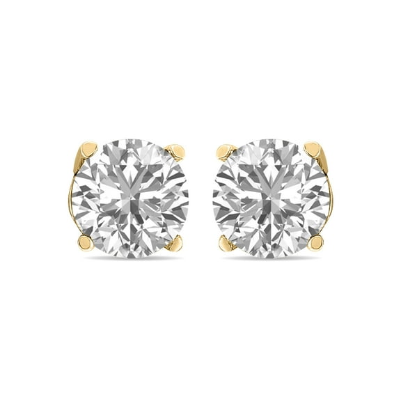 2 CTW Round Lab Grown Diamond Solitaire Stud Earrings with Basket Setting Screwbacks in 14K Yellow Gold (E-F, VS1-VS2)