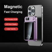 Power Bank,5000mAh 22.5W Fast Charging Magnetic Wireless Portable Charger with LED Power Display Compatible with iPhone 8 and Above Series,2in1,Purple