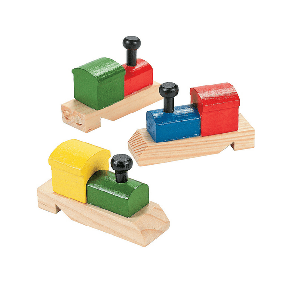 Fun Express 12 Pieces Wooden Train Whistles for Kids, Shaped as Locomotives, Birthday Party Favor Toys and Gifts