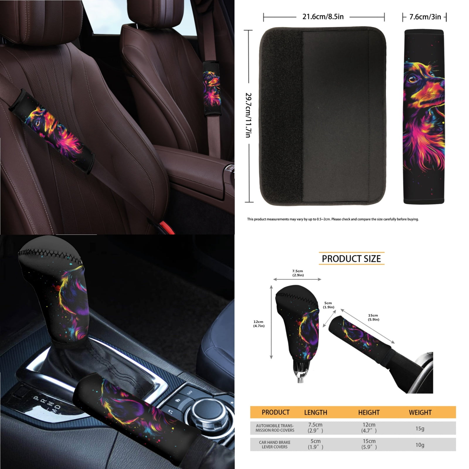 Jeiento Dachshund 14 PCS Car Seat Covers Set for Women Men with Steering Wheel Cover Seat Belt Covers Trash Bin Rear View Mirror Cover Car Armrest Cover Cushion Coasters Gear Shift Knob Cover