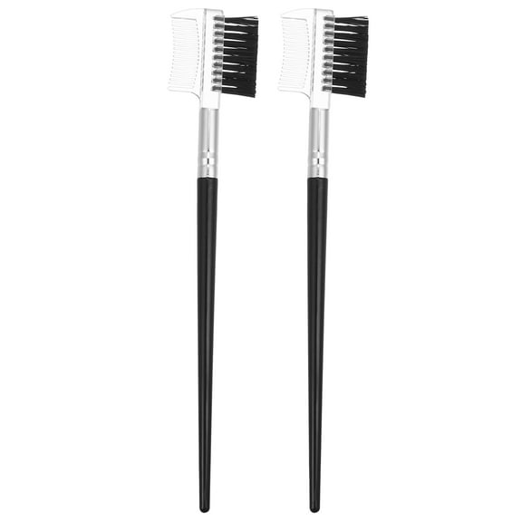 Unique Bargains 2pcs Soft Double Sided Eyebrow Brush Angled Eye Brow Brush Eyelash Extension Brush Black