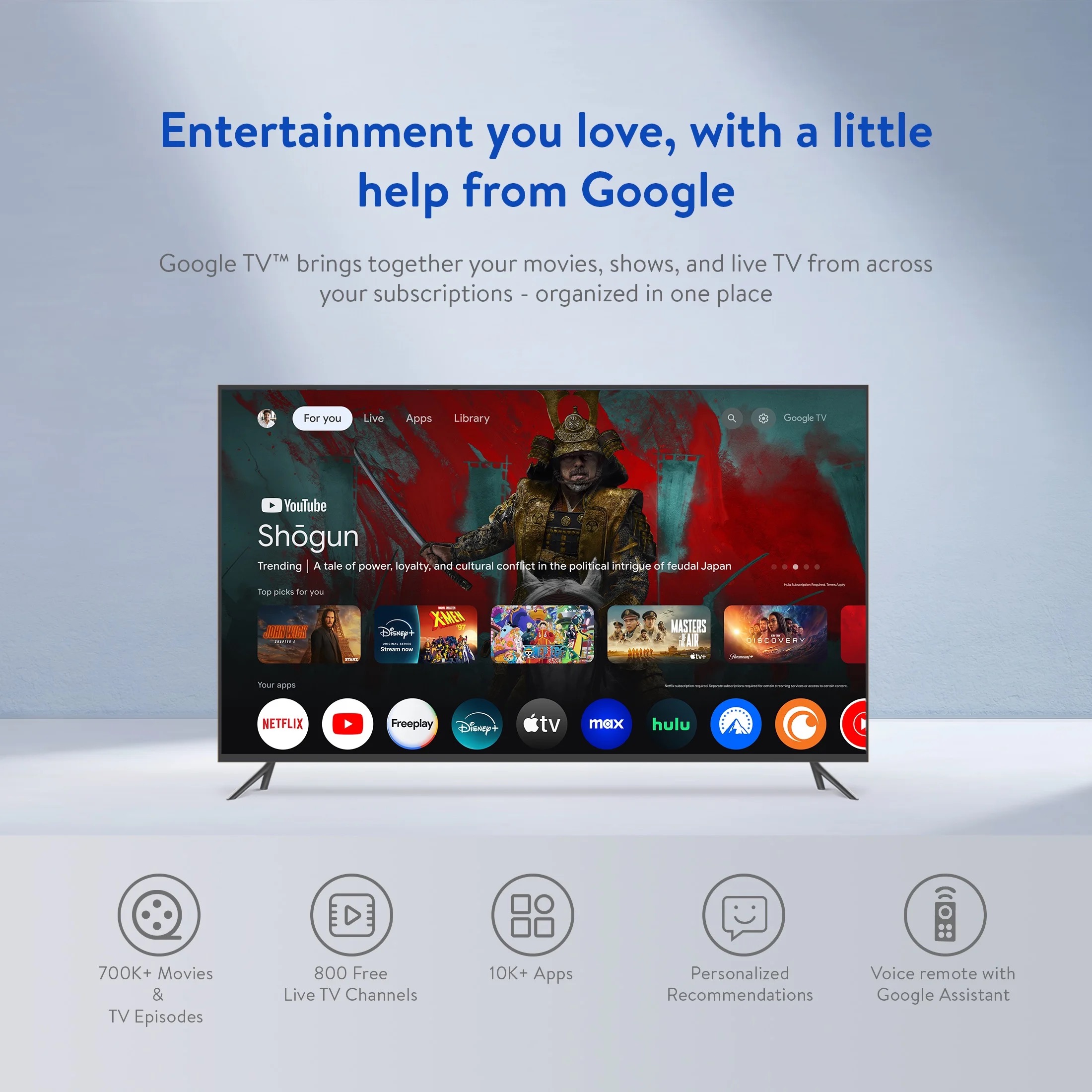 Dispositivo de transmisión onn Full HD, Google TV - Transmisión rápida, almacenamiento de 8GB, RAM de 1.5GB, control remoto con control por voz 8