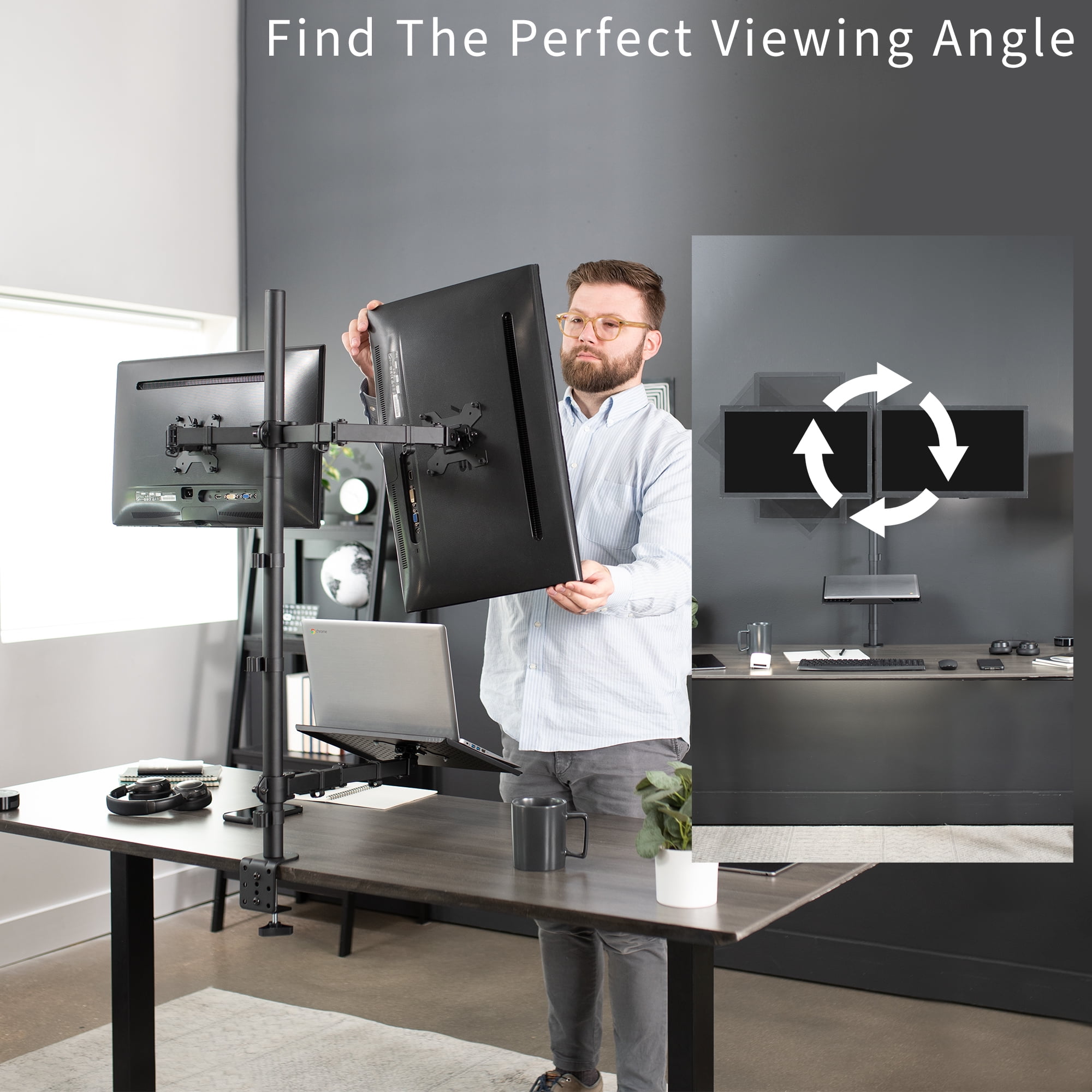 VIVO Dual 13" to 27" Monitor Mount with Laptop Holder, Tall Adjustable Stand