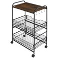 thumbnail image 2 of Finihen 33" Kitchen Island Cart on Wheels with Storage, Rolling Dining Room Serving Utility Carts Mobile Movable with Fruit Basket and Side Hooks for Dining Room, Brown, 2 of 11