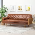 thumbnail image 2 of Demuir Mid-Century Modern Tufted Sofa with Rolled Accent Pillows, Cognac Brown, 2 of 9