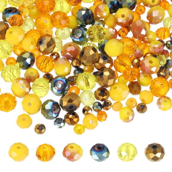 Uxcell 200 Pcs Faceted Rondelle Glass Beads, 4/6/8 mm Czech Crystal Glass Spacers Bead Bulk Assorted for Jewelry Making Bracelets Necklace Earring DIY Crafts, Orange Tone