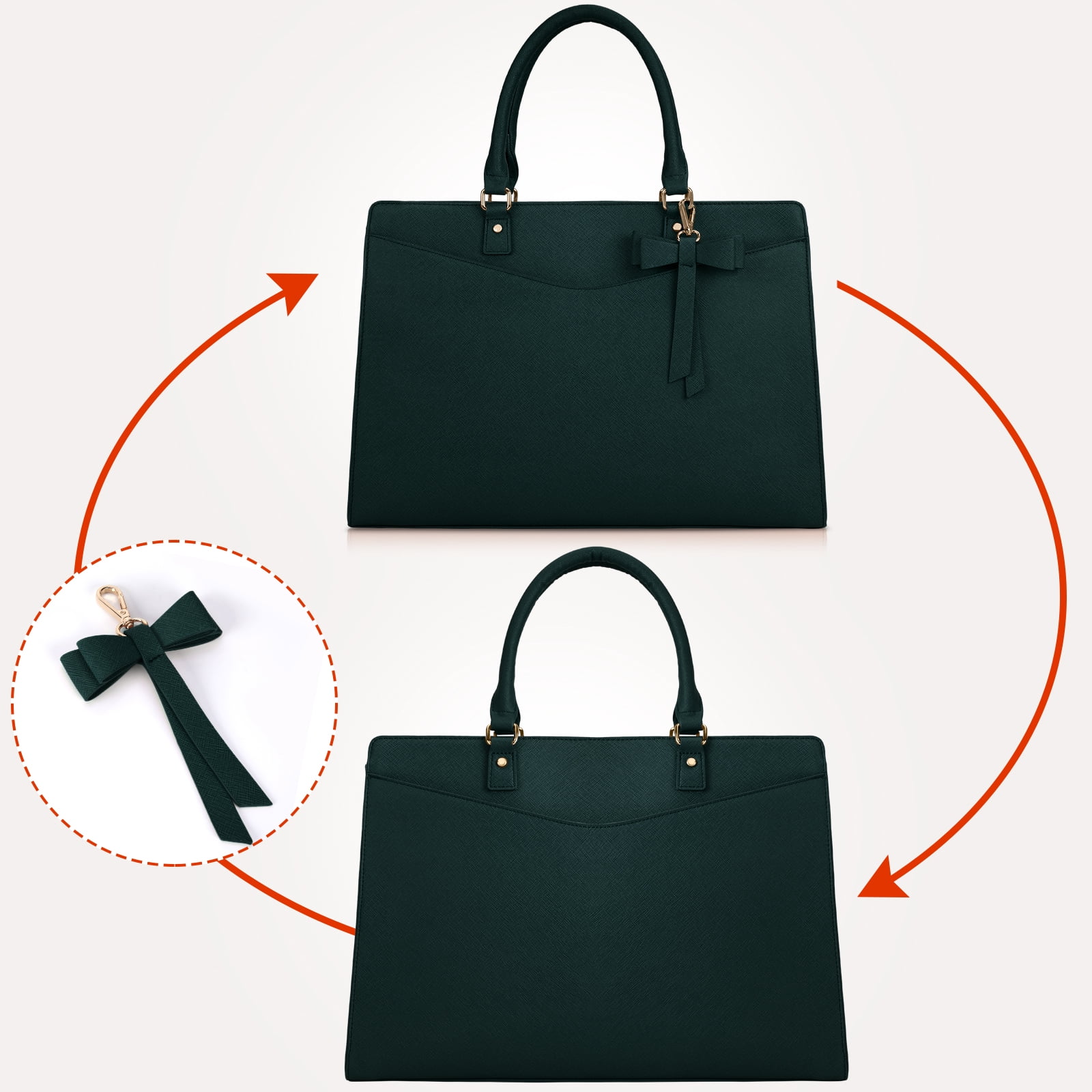 RAINSMORE Laptop Bag for Women 15.6 Inch PU Tote Bag Business Office Work Bag Waterproof Briefcase Computer Tote Lightweight Handbag Shoulder,Dark Green