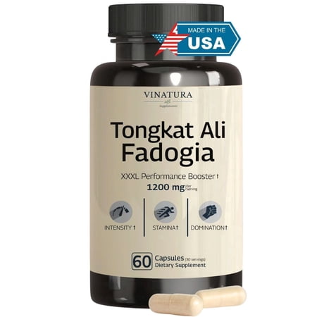 Vinatura Tongkat Ali Fadogia Agrestis - 1200mg, Enhanced with Nitric Oxide Booster Supplement, Longjack Tongkat Ali for Men, 60 Capsules