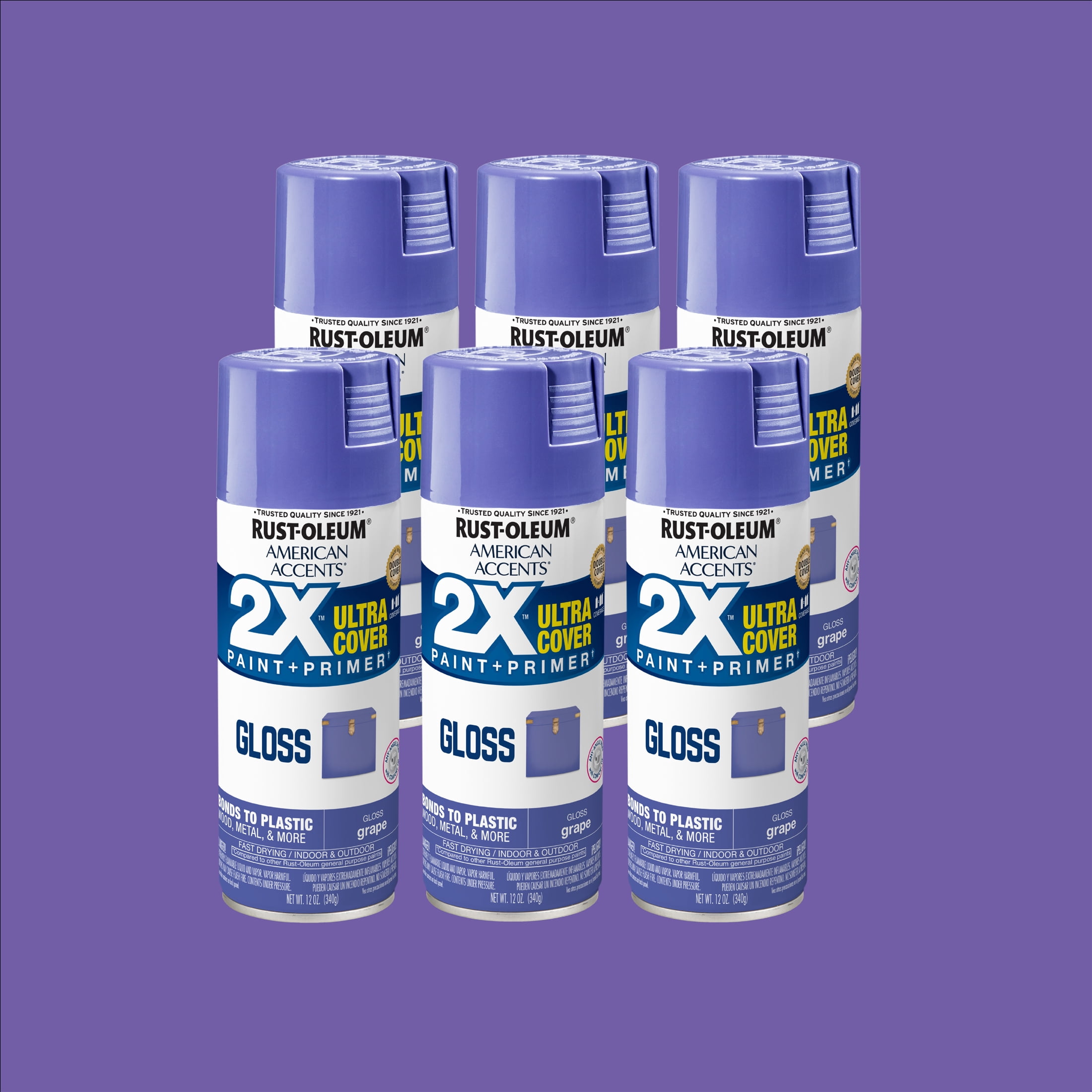(2 pack) 6 Pack, Grape Rust-Oleum American Accents 2X Ultra Cover Gloss Spray Paint-327894, 12 oz