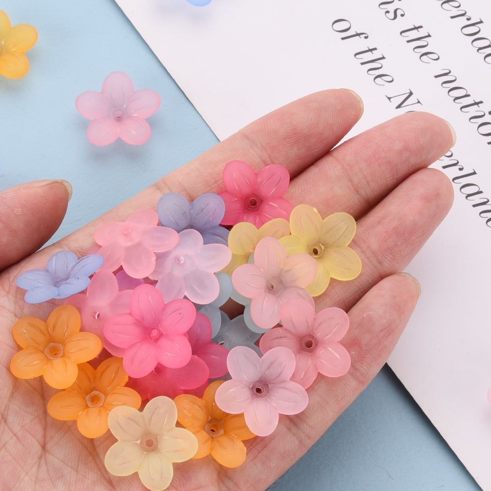 500g Frosted Acrylic Bead Caps 5-Petal Flower Mixed Color 19.5x20x5.5mm Hole: 1.6mm 740pcs/500g