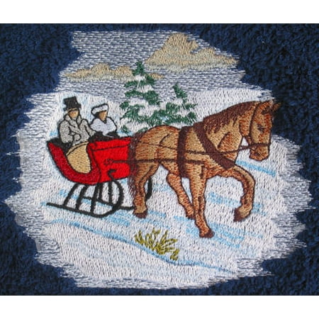 Mountain Horse Diamond Fleece - Big Black Horse Embroidered Horse and Sleigh Fleece Throw - Green