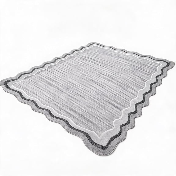 Scalloped Area Rug 5x7 Washable Modern Low Pile Carpet Non Slip Soft Polyester Rug for Living Room Bedroom Office Entryway Dining Room,gray tones