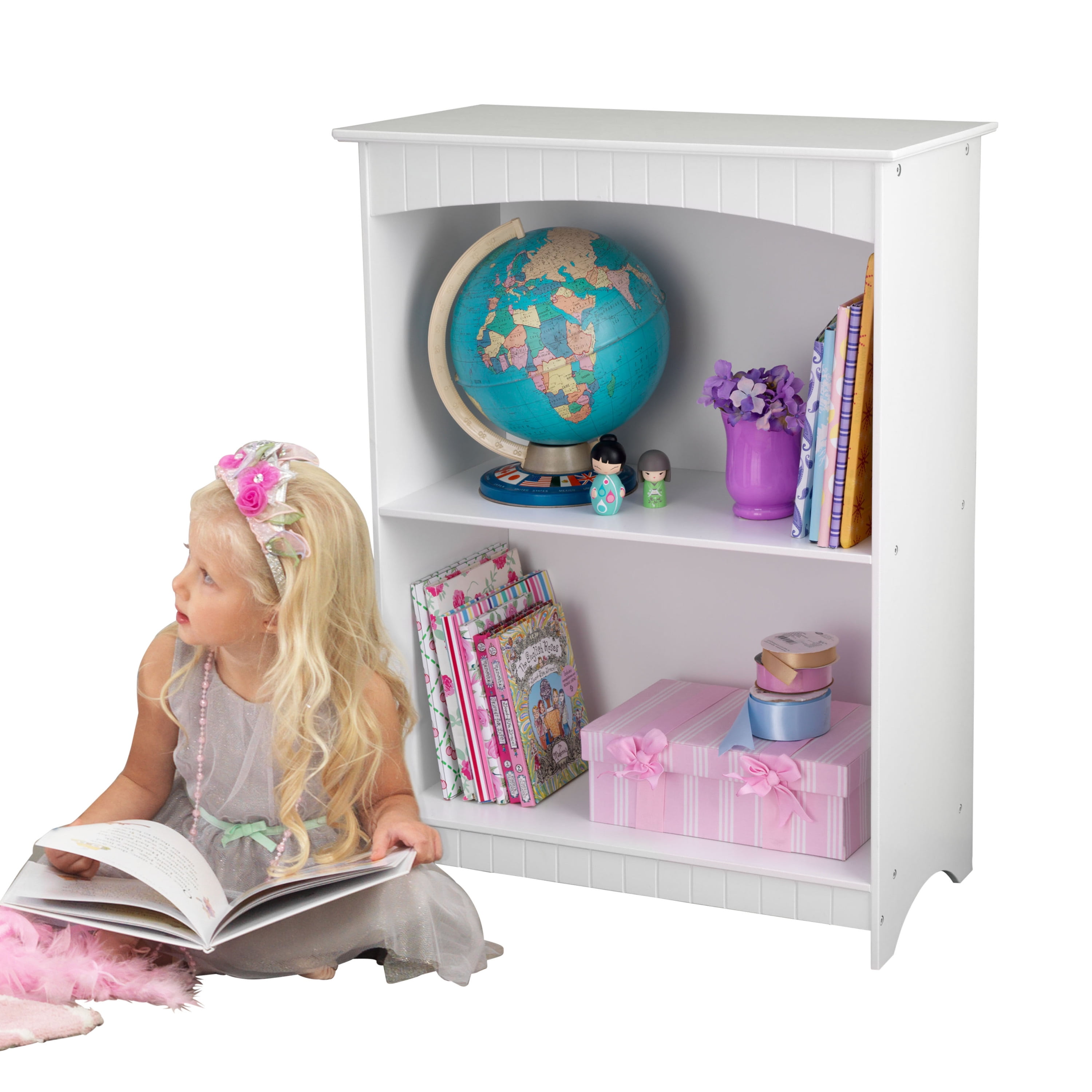 KidKraft Nantucket Children's Wooden 2-Shelf Bookcase, White