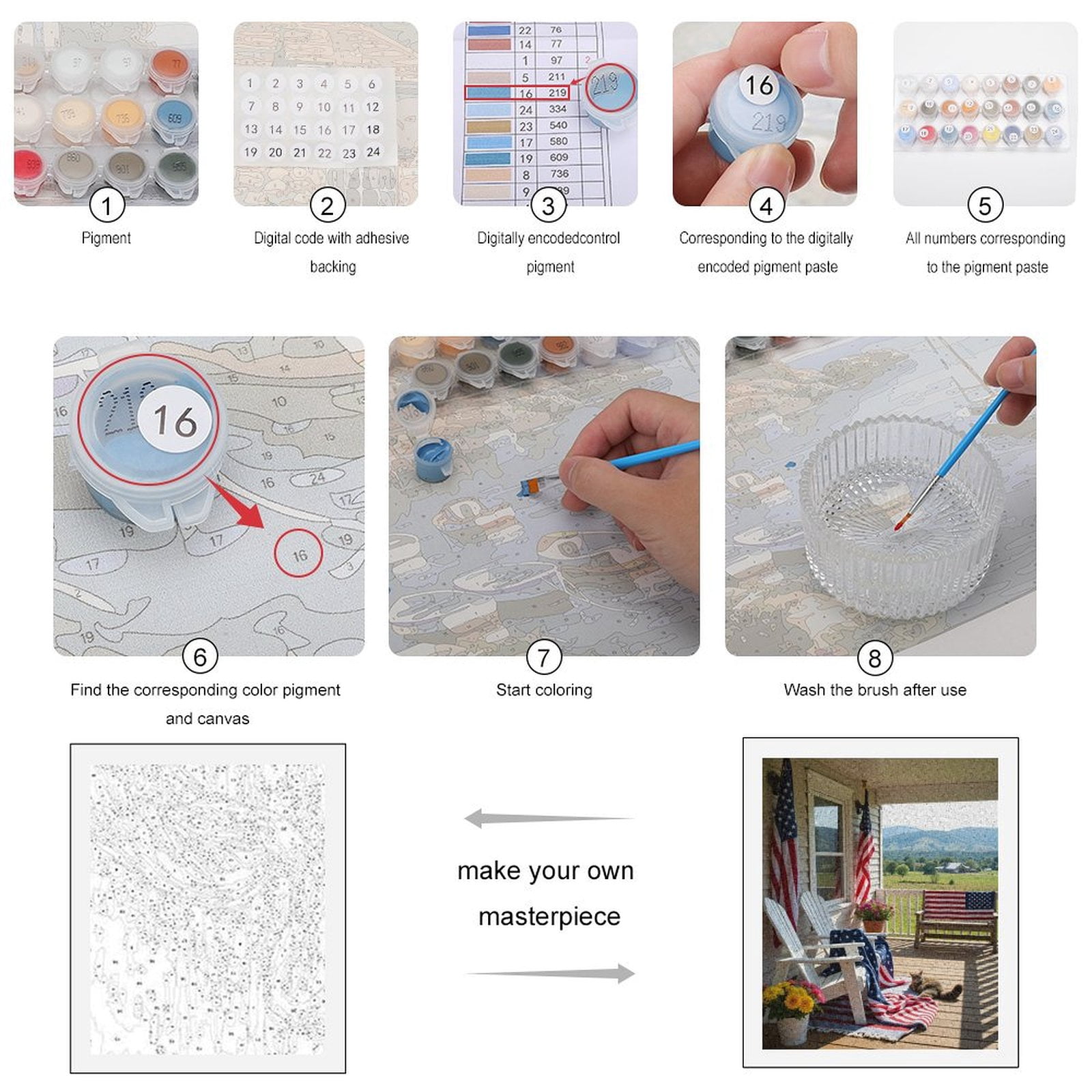 Paint by Numbers Kit for Adults, Patriotic Porch Flags Cat Flowers Paint by Numbers, Easy Paint by Numbers Kit for Adults Beginner, DIY Adult Paint by Number Kits on Canvas, 12x16in Home Decor