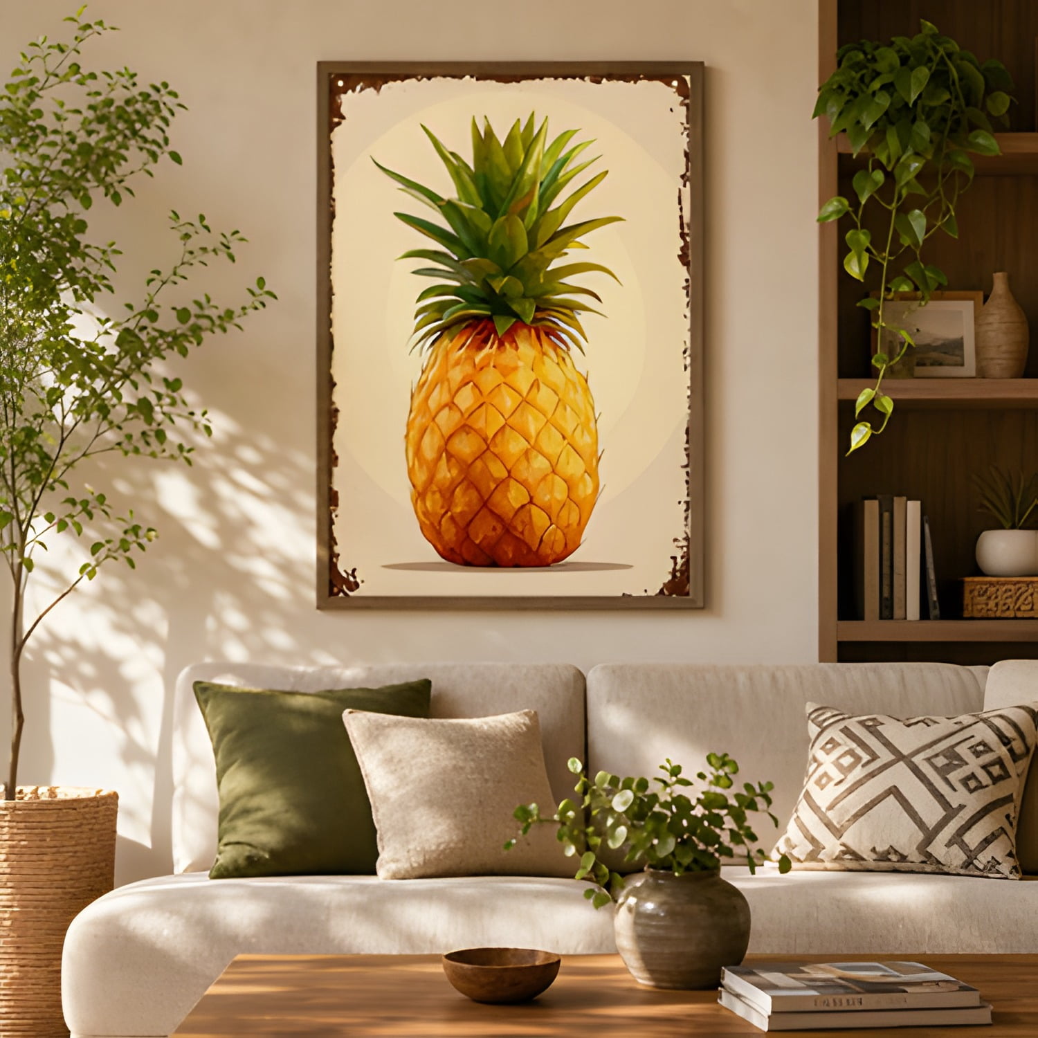 Stylized Pineapple Metal Sign 8x12 Inch Rustic Iron" Wall Art, Vintage 2D Flat Home Bar Decor, Flat Home Bar Decor, Waterproof & Rustproof