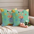 thumbnail image 2 of Easter Bunny Pillow Covers 2 Pack Hand Painted Cute Rabbit Colorful Easter Eggs Floral Green Pillowcase Waterproof Outdoor Throw Pillow Cover for Patio Garden Square Cushion 18”x18”, 2 of 9