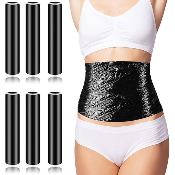 6 Rolls 60 Meters Black Osmotic Plastic Body Wrap, Workout and Sweat Enhancer Stomach Reduces Cellulite Wrap Film Effect Applicator