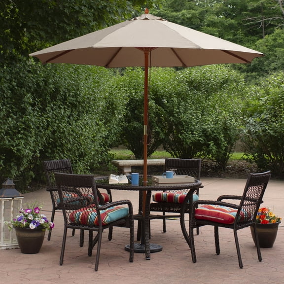 Northlight 9' Outdoor Patio Market Umbrella - Beige/Cherry Wood