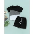 thumbnail image 3 of VOLTEY 0-7T Kids Baby Boys Summer Clothes Set Short Sleeve Patchwork Crew Tees and White Straps Short Pants Outfits for Toddler Boys, 3 of 10