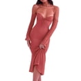 thumbnail image 2 of Femmes Élégantes hors Épaule Midi Robe Y2k Bodycon Longue Robe Cocktail Partie Robe d'Été, 2 of 6