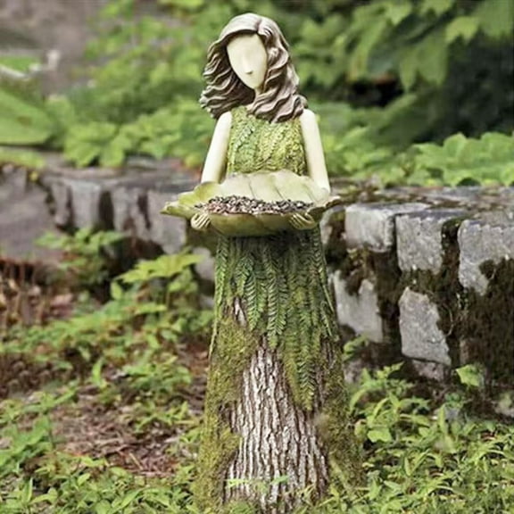 Fairy Garden Figurines, Resin Bird Feeder Fairy Statue, Angel Holding Bird Feeder for Outdoor Lawn, Yard & Patio Ornament.