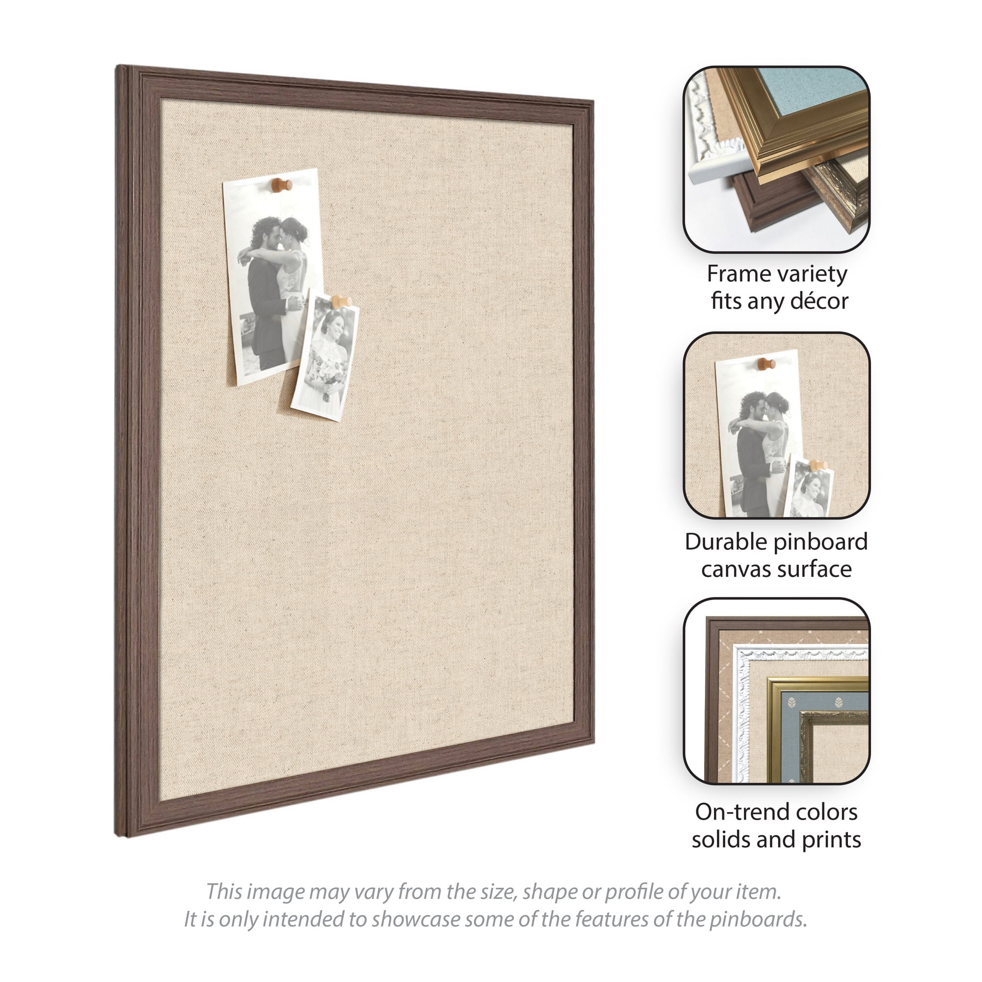Kate and Laurel Framed Fabric Pinboard 20 x 44, Neutral Weave Printed Linen Decorative Bulletin Board for Use as a Vision Board or Wall Organization, Accent Bronze Narrow Frame