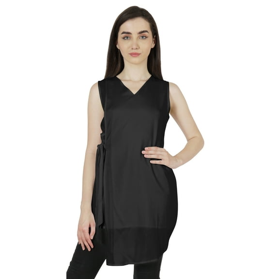 Moomaya Solid V-neck Tunic TankTopFor Womens Sleeveless SummerTopsAsymmetric Hem