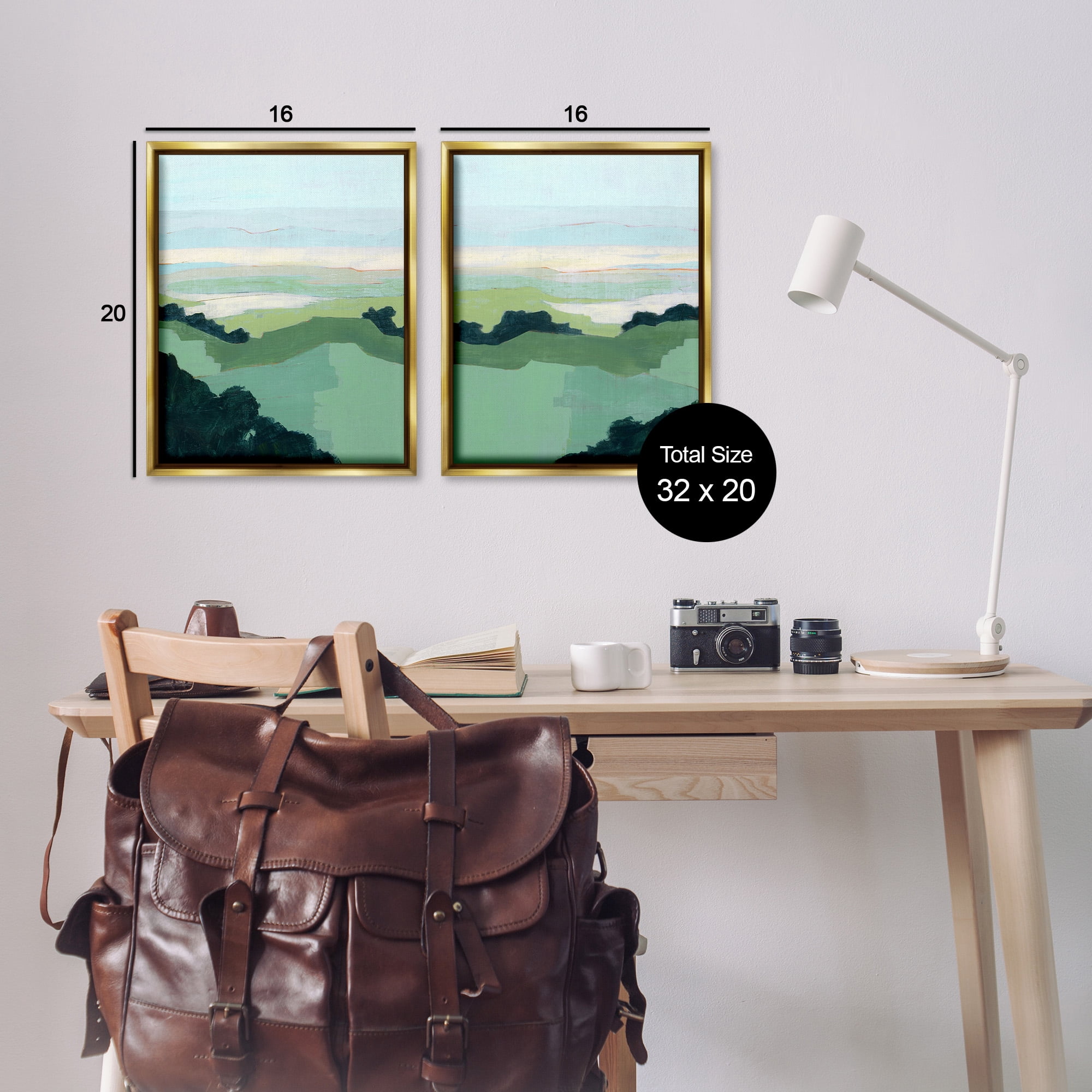 Stupell Industries Hill Side Nautical Landscape Abstract Landscape Painting Gold Floater Framed Canvas Art Print Wall Art, 17 x 21, Set of 2