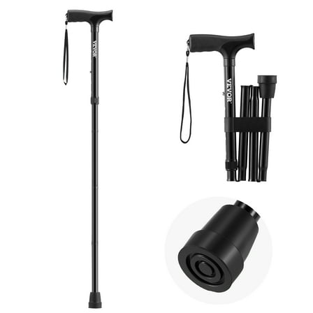 VEVOR Walking Cane for Man Woman, Folding Walking Stick with 5-Level Adjustable Height& Anti-Slip Rubber Tip,Lightweight and Portable Aluminum Mobility Walking Aid for Seniors Adults, 220LBS Loading