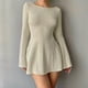 thumbnail image 1 of Weekeep Autumn Party Dress Solid Elegant Flared Full Sleeve Slim Knitted Mini A-line Dresses Women Clothing Korean Fashion LadyS Gao Jinjia LED, 1 of 2