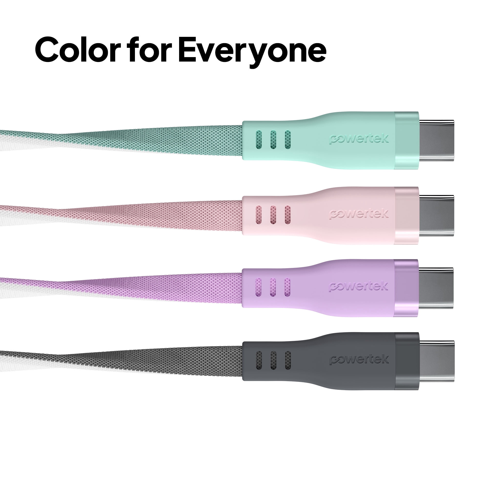 Powertek USB-A to USB-C Two-Tone Pastel Fast Charge Cable, 6 ft, Grey
