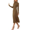 thumbnail image 4 of INSPIRE CHIC Women's Dress Sweater Turtleneck Long Sleeve Stretch Flowy Ribbed Knit Maxi Dress L Dark Brown, 4 of 6