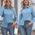 thumbnail image 7 of Button Down Shirts for Women Wrinkle Free Long Sleeve Collared Dress Blouses Casual Work Office Tunics Tops Light Blue S, 7 of 7
