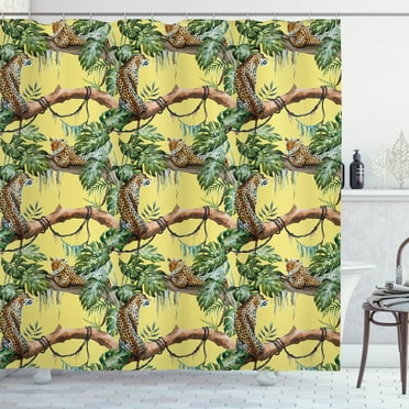 Ambesonne Watercolor Shower Curtain, Leopards in Jungle, 69"Wx75"L, Yellow Green Pale Yellow