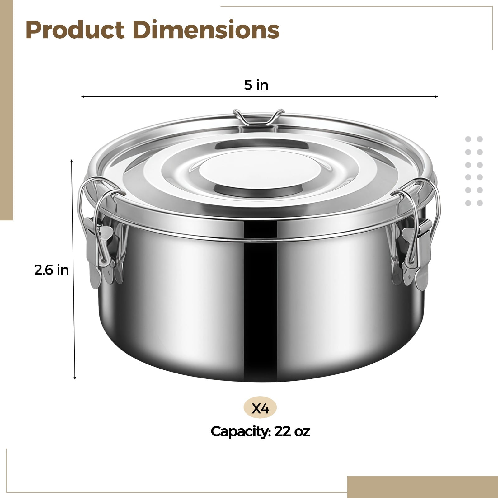 4 PCS Stainless Steel Bento Box, 22 oz Leakproof Food Containers with Locking Clips & Silicone Seal, Reusable Metal Food Storage Box for Work Picnic Travel