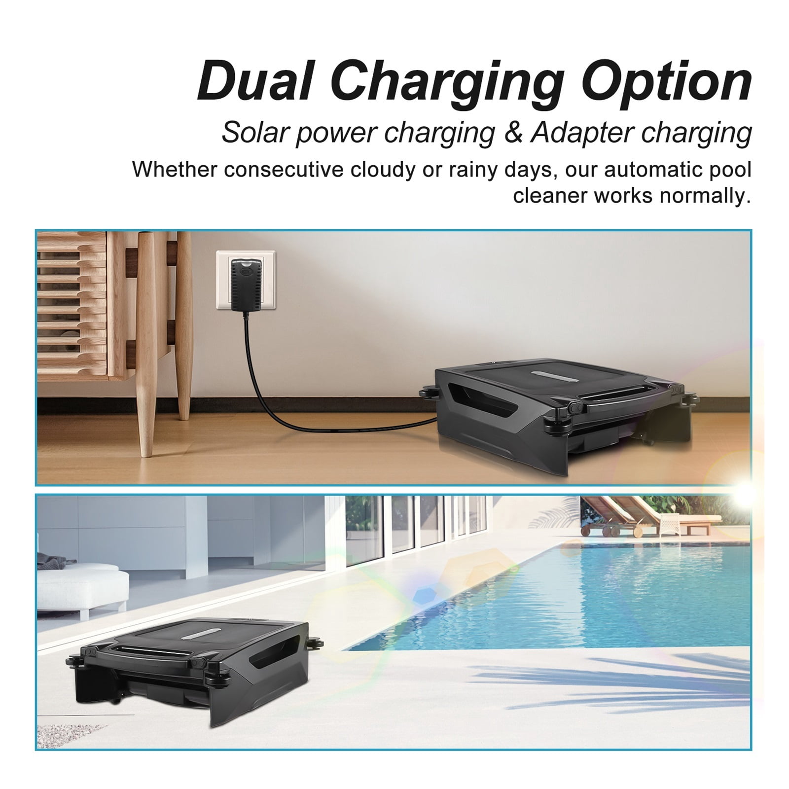 Solar Powered Cordless Robotic Pool Cleaner with Cleaning Modes Auto Obstacle Avoidance ,Efficient Cleaning